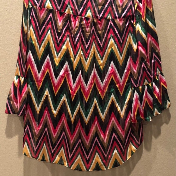 INC Women's Colorful Chevron Surplice Neck Bell Sleeve Top Plus Sizes 2X/3X - Picture 12 of 15